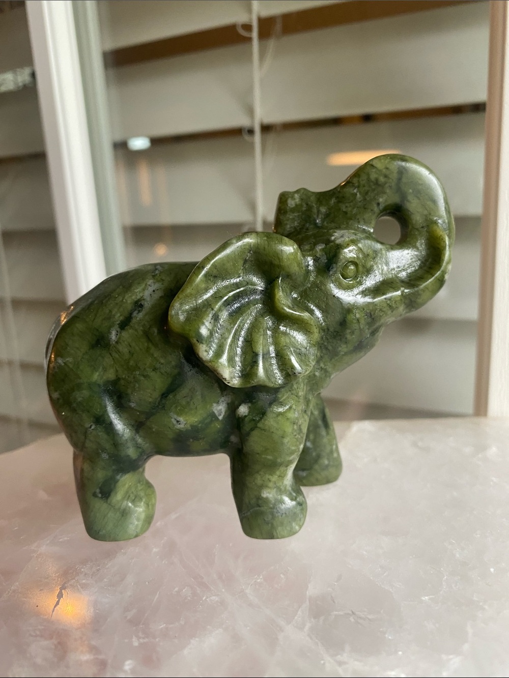 Green Jade Elephant Stone Sculpture - 4 inch
